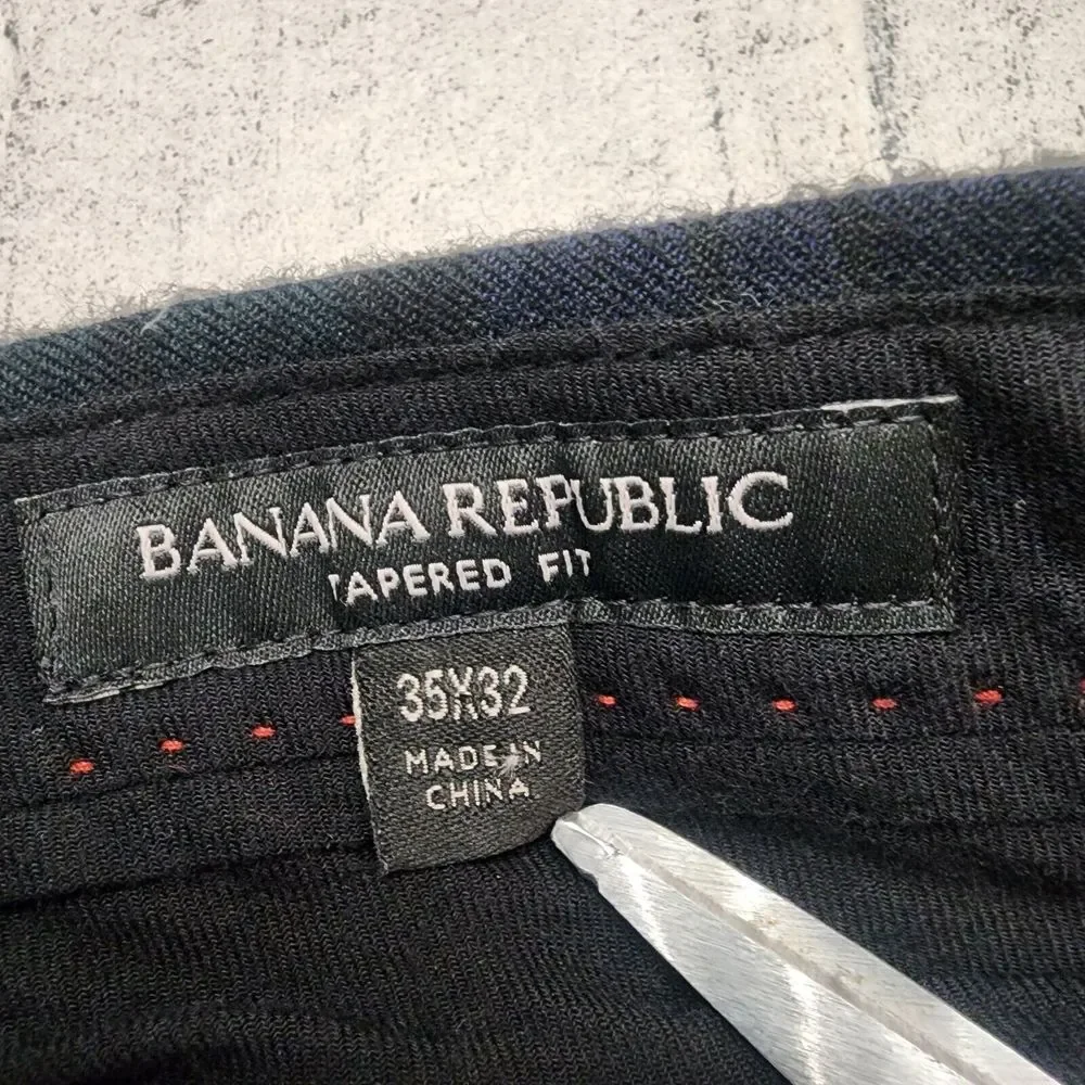 Banana Republic Mens Slim Tapered Suit Pants Plaid Wool‎ 35x28 Blackwatch Tartan